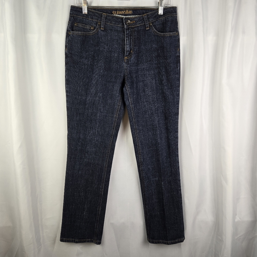 St. John's Bay Straight Leg Dark Wash Denim Jeans Womens Size 8 Short